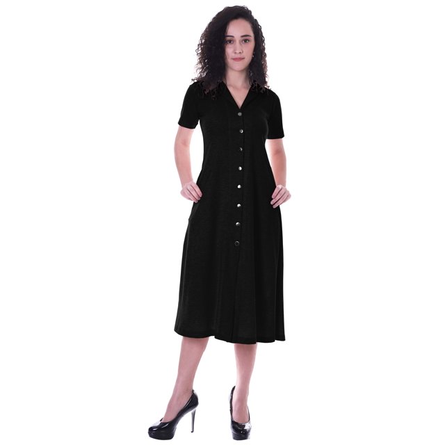Moomaya Femmes Solide Longue Robe de Chemise W / Boutons Casual Lâches Tshrit Robes