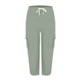 thumbnail image 6 of Capri Pants for Women 2025 High Elastic Waist Drawstring Loose Casual Cago Capris with Pockets Womens Cropped Pants, 6 of 8