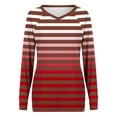 thumbnail image 2 of Long Sleeve Tops for Women with Pockets Striped Print V Neck Loose Tunic T-shirts Casual Spring Fall Tees (L, Red), 2 of 6