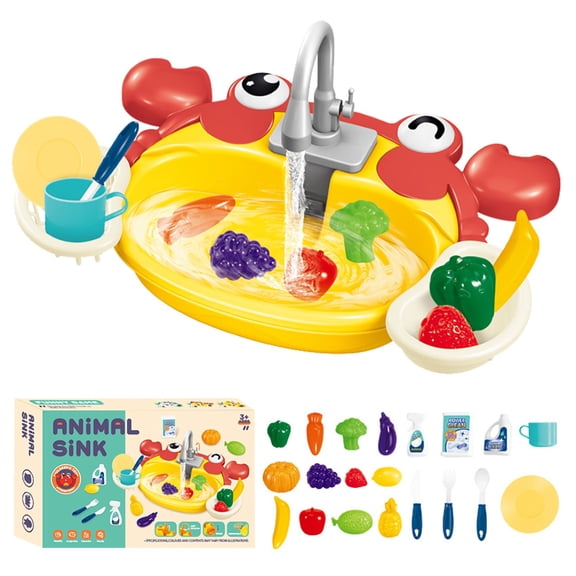 Qocolhg Play Sink with Running Water, Kitchen Sink Toys with Upgraded Electric Faucet, Pretend Play Utensils Accessories and Play Cutting Food, Play House Pretend Role Play Toys for Ages 2-4 3-5