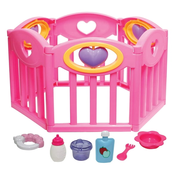 JC Toys Baby Doll Play Pen Gift Set for Keeps Playtime!|Fits Dolls up to 17 | Adjusts to Different Shapes | Play Accessories| Ages 2+, Pink