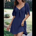 thumbnail image 3 of Vestido Mini Elegante con Escote en V Profundo y Lazo en Azul Marino XL, 3 of 8