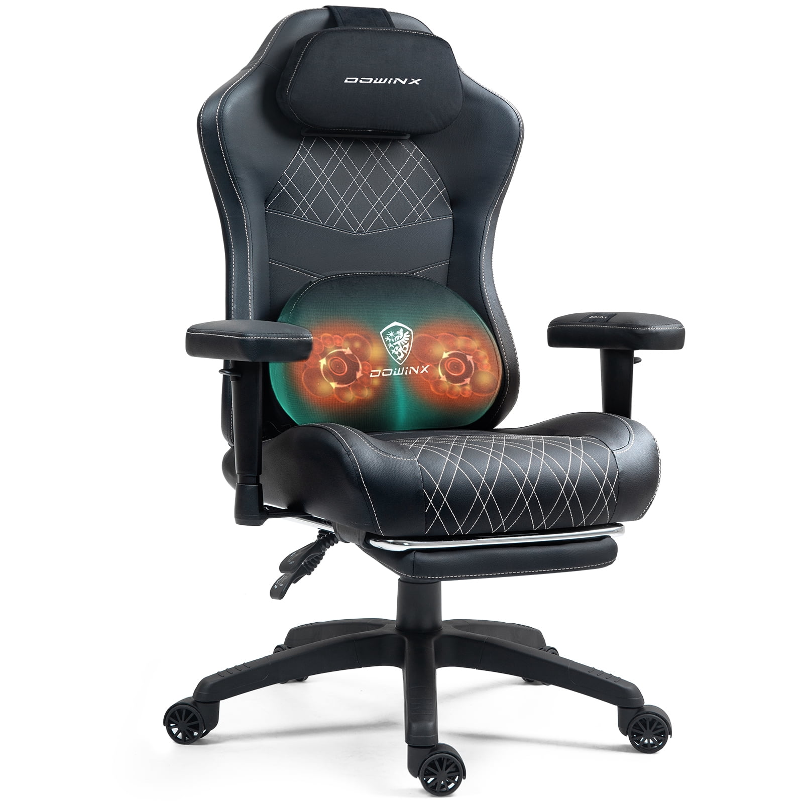 Easy4Home Heated Massage Gaming Chair with Sofa Spring Cushion, Ergonomic Reclining Computer Chair with Adjustable Lumbar Support and Footrest， Black&White