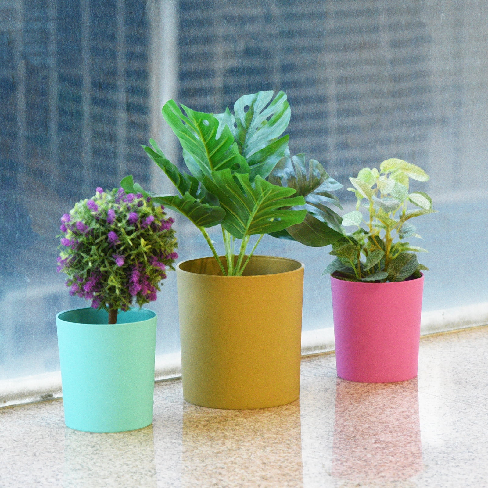 Uxcell 4" Round Plastic Planter Flowerpot Container Indoor Outdoor, Gold 8 Pack