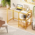 thumbnail image 4 of Costway Computer Desk Tempered Glass Workstation Vanity Table with 2-Tier Storage Shelves Gold, 4 of 10