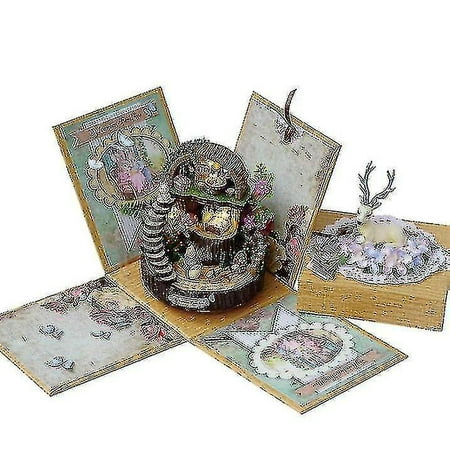 DIY House See Land Time Music Box Cabin with Dust Cover Building Assembly Christmas Gift