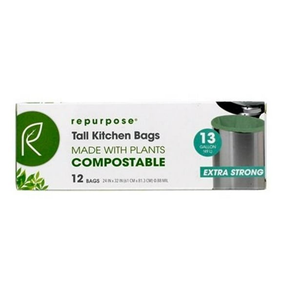 Repurpose 256619 13 gal Compostable Tall Kitchen Bags, 12 Count