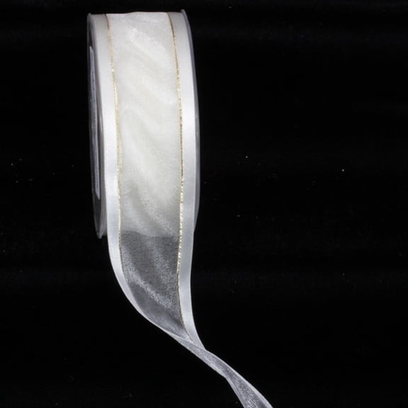 Ivory and Gold Edged Craft Ribbon Trim with Gold Setting 1.5" x 30 Yards