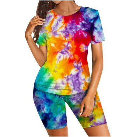 

Womens Workout Sets Homewear Tie Dye Two Piece Summer Casual Outfits Set for Women Pajamas Sleepwear Lounge Suits