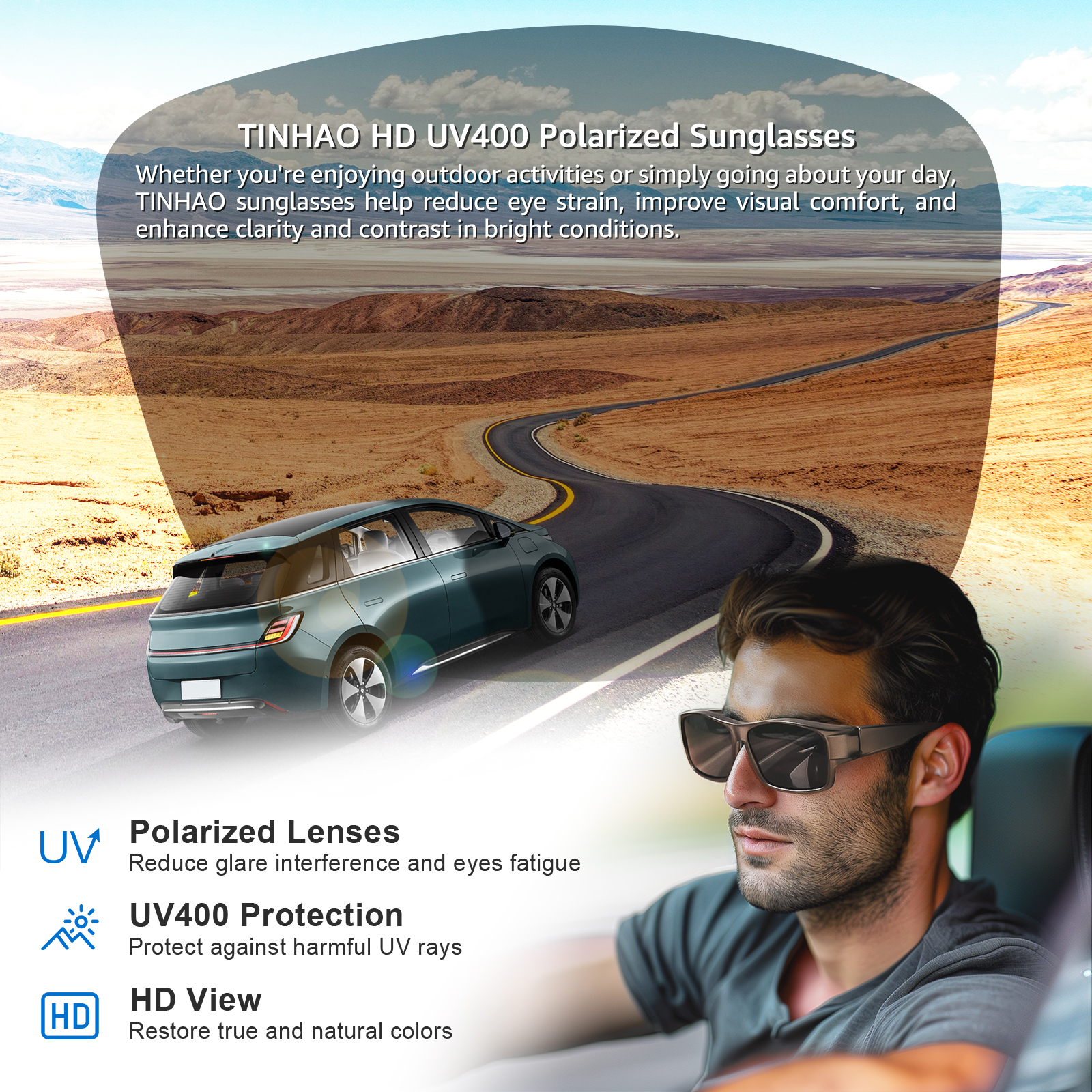 TINHAO Fit-Over Wrap Polarized Sunglasses, Blue photo 2