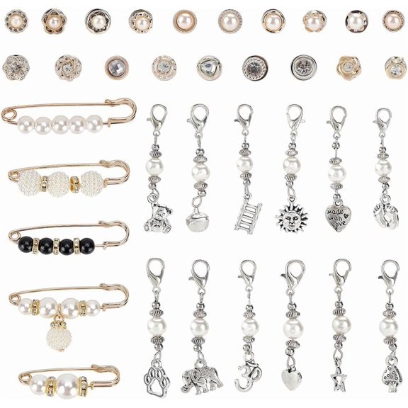 61Pcs Pearl Sock Charms Sock Jewelry Accessories Colorful Elegant Alloy Dangle Small Safety Waist Tightener Pendants Charms Pins Brooches Kits for Shoes Pants Hats Clothes DIY Decoration Colorful