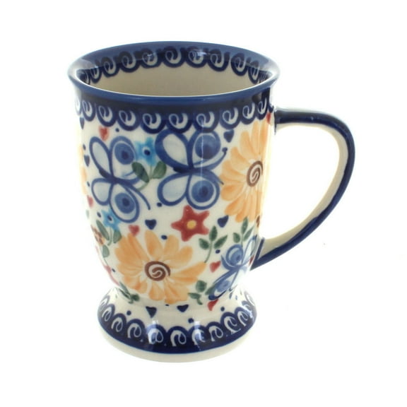 Blue Rose Polish Pottery Butterfly Pedestal Coffee Mug