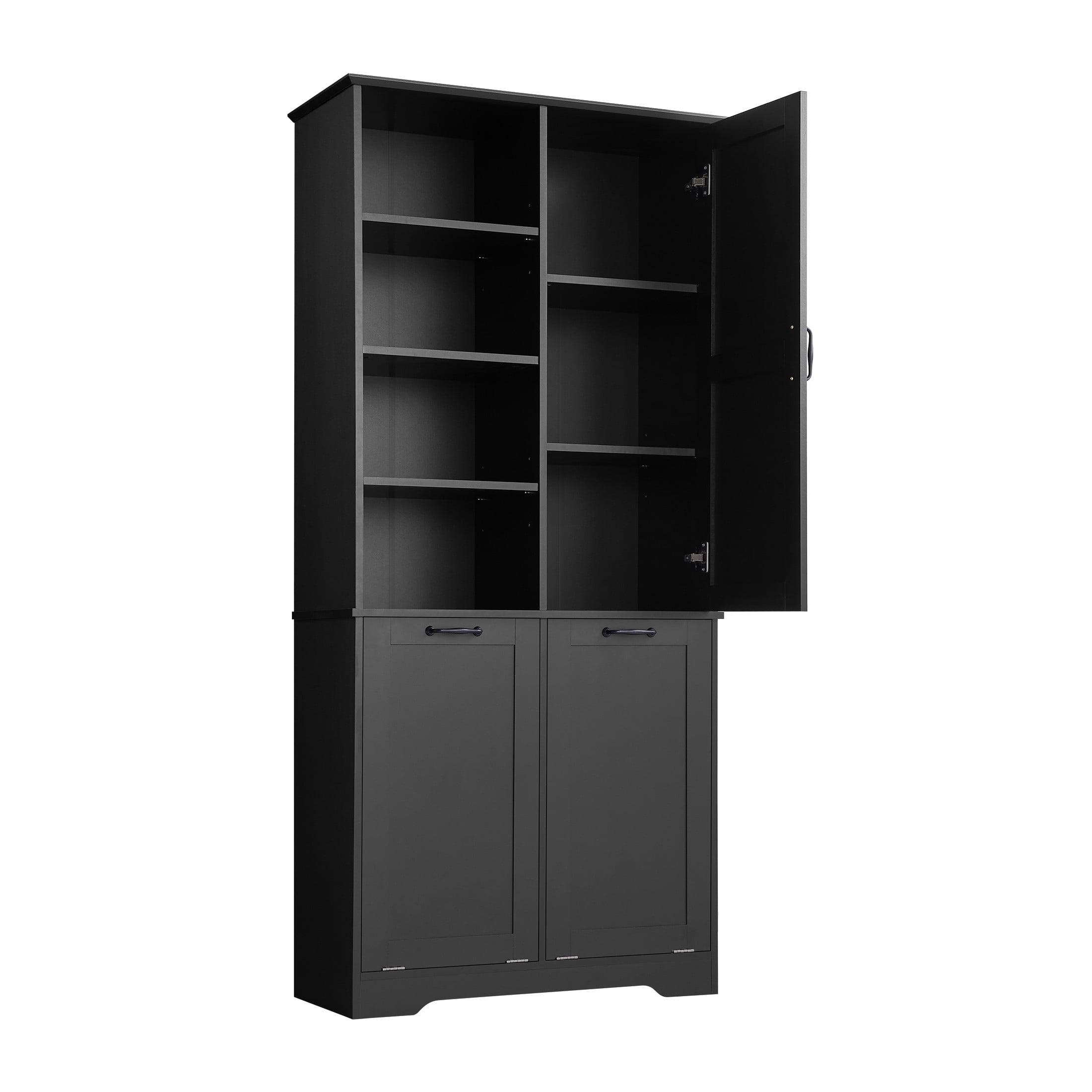GDF Studio 68" Bathroom Storage Cabinet with Doors and Drawers, Tilt-Out Laundry Hamper, Open Shelves, Black
