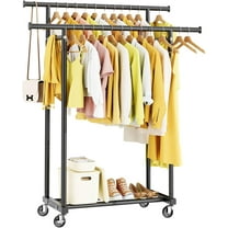 Double Rods Clothes Rack, Rolling Clothing Rack for Hanging Clothes Portable Wardrobe Rack, Metal Garment Rack Sturdy Coat Rack for Bedroom Laundry Living Room, Black