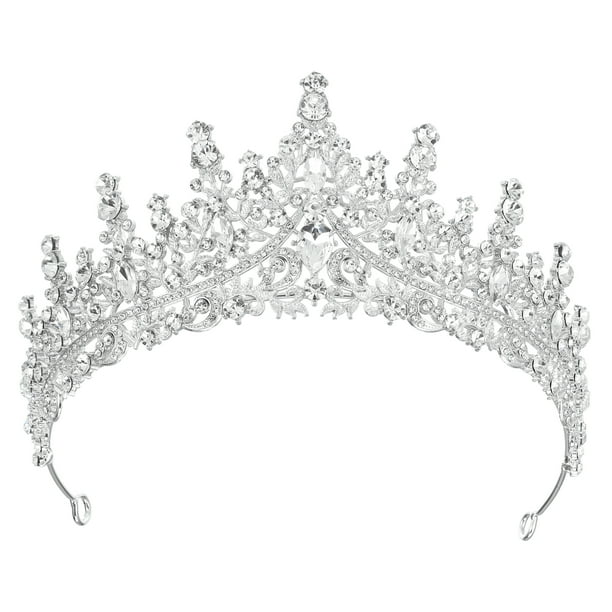 Tiara de corona de reina de cristal de imitación Unique Bargains Tono plateado blanco