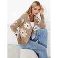 thumbnail image 5 of Women'S Floral Print Button Down Cardigan V Neck Drop Shoulder Knit Outerwear Deep Khaki S, 5 of 7