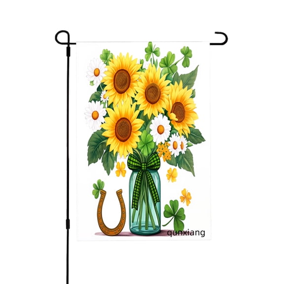 Amhnf Sunflower And Daisy Garden Flag With Horseshoe And Clover For Home Outdoor Garden Yard Decor 12x18 inch
