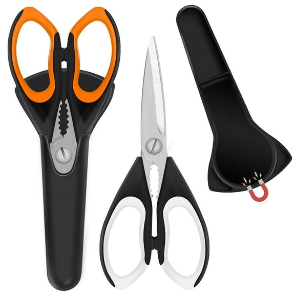 Sharp Kitchen Shears, Heavy Duty Poultry Scissors with Magnetic Holder, Stainless Steel, Orange/Black, 2 Pack