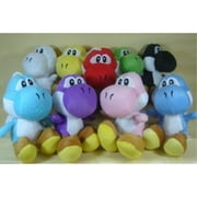 Super Mario Brothers Set of 9 Yoshi Plush 6" Dolls Featuring Green Yoshi, Red Yoshi, White Yoshi, Purple Yoshi, Light Blue Yoshi, Dark Blue Yoshi, Black Yoshi, Yellow Yoshi, and Pink Yoshi