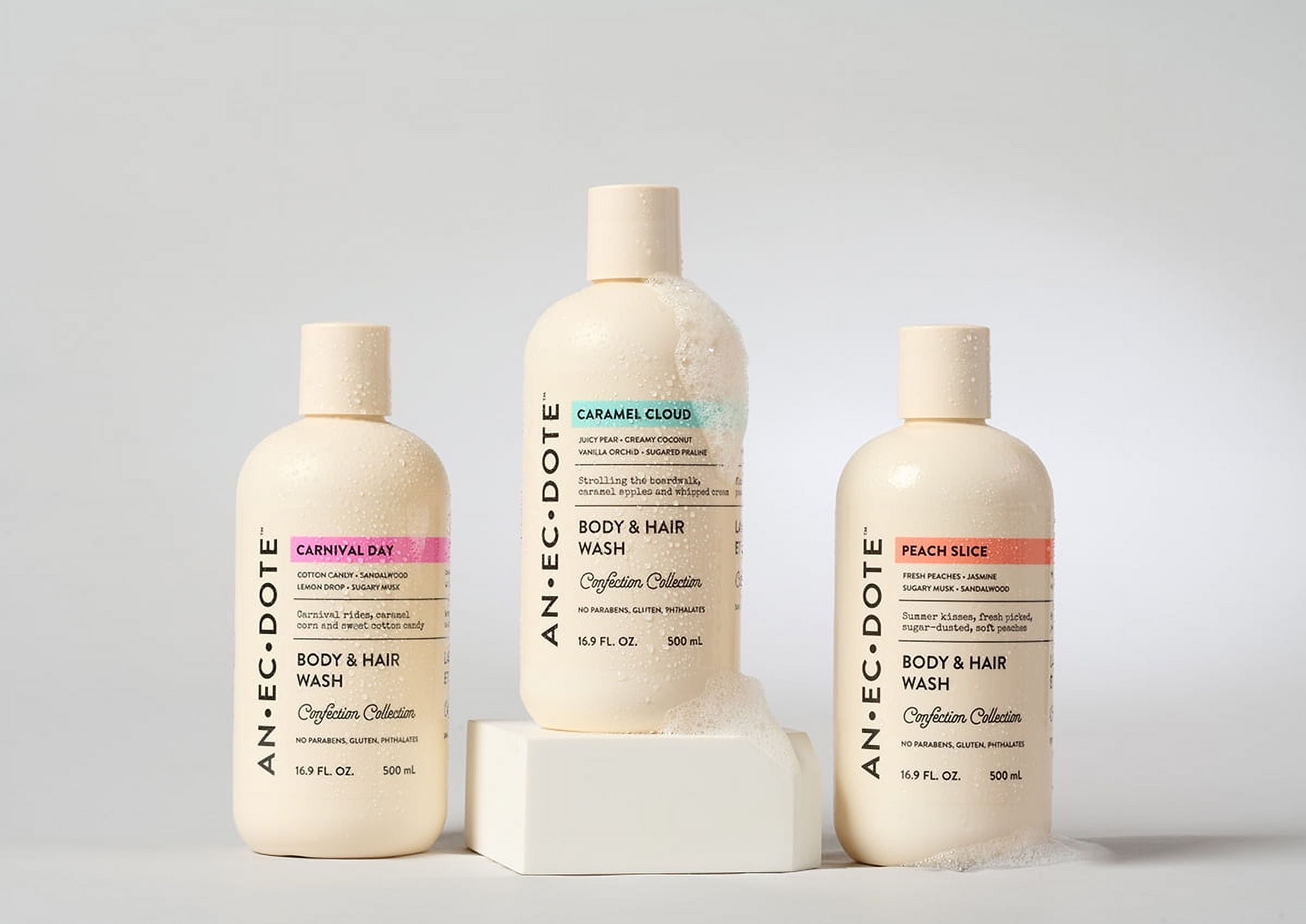 Anecdote Body and Hair Wash, Caramel Cloud, 16.9 FL OZ/500 mL, ANECDOTE 3-IN-1 BODY WASH CARAMEL CLOUD