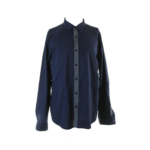 Guess Navy Burton Plaid-Trim Slim Fit Button Down Shirt XL