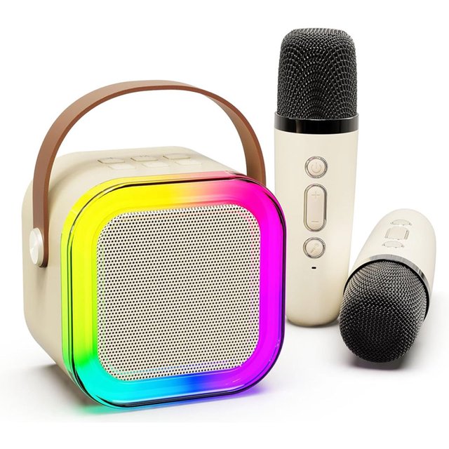 CNKOO Haut-Parleur Bluetooth LED Microphone Sans Fil pour la Maison Karaoké Extérieur Système Audio Mini Intégré (Rose)