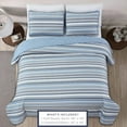 thumbnail image 3 of 3 Piece Reversible Quilt Set with Shams | All-Season Soft & Lightweight Bedspread with Modern Striped Pattern | Elise Collection (Full/Queen, Blue/Grey), 3 of 7
