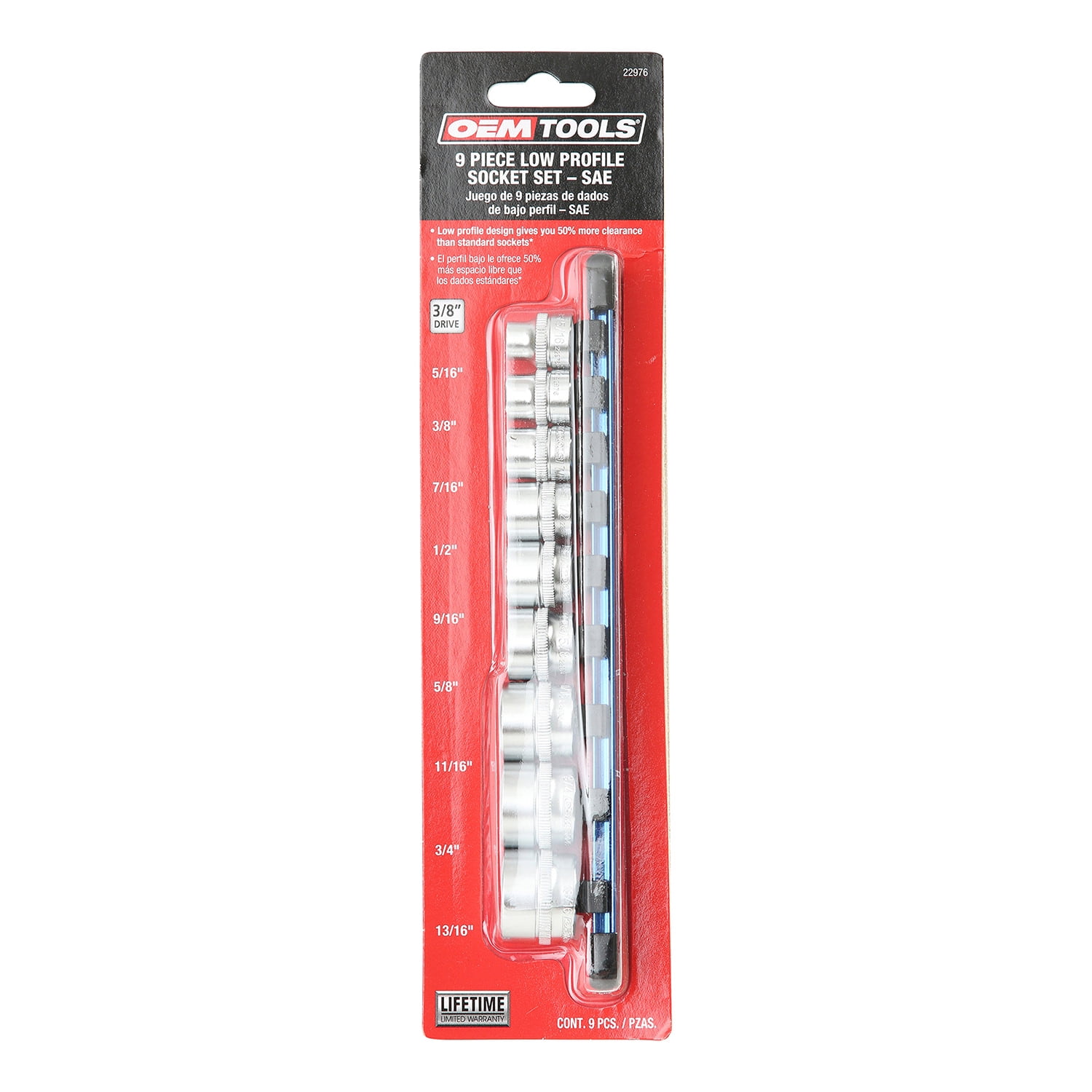 OEMTools 3/8" Drive Low-Profile Socket Set (SAE), 9 Piece Set