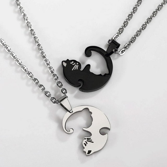 Paquete de 2 collares con colgante de pareja de , aleación adorable, joyería de material acero inoxidable, , cadena de clavícula, adorno romántico Hugo Collares pendientes de pareja