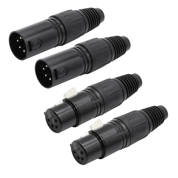 shiyou-4-Pin XLR Cable Connector XLR 4 Pin Male&Female Plug Connector Mic Microphone Cable Plug Connector Audio Adapter, Black, 2Pair