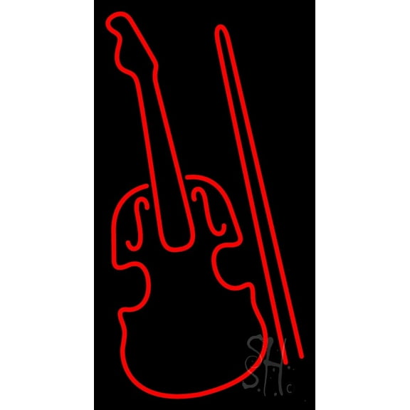 Red Violin Logo LED Neon Sign 24 x 13 - inches Black Square Cut Acrylic Backing, with Dimmer - Premium built indoor Sign for Studio, Club, Home décor, Event, Workshop, Storefront.
