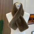 thumbnail image 3 of 2 Pcs/Set Women Winter Hat Scarf Set Fuzzy Plush Thickened Windproof Heat Retention Cross Neck Wrap Solid Color Dome Faux Fur Fisherman Hat Outdoor Cap-Dark Brown,One Size, 3 of 8