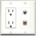 thumbnail image 1 of Ultra Spec Cables 15 Amp Power Outlet 1 Port Phone Cat5e Ethernet Wall Plate w/Female/Female Jacks, 1 of 1