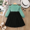 thumbnail image 4 of SERTG Girls' Fall Winter Solid Dress Round Neck and Bow Elastic Waist Round Neck Long Sleeve Comfortable Fitted Outfit for Kids 2-7 Years(Green,4-5 Years), 4 of 9