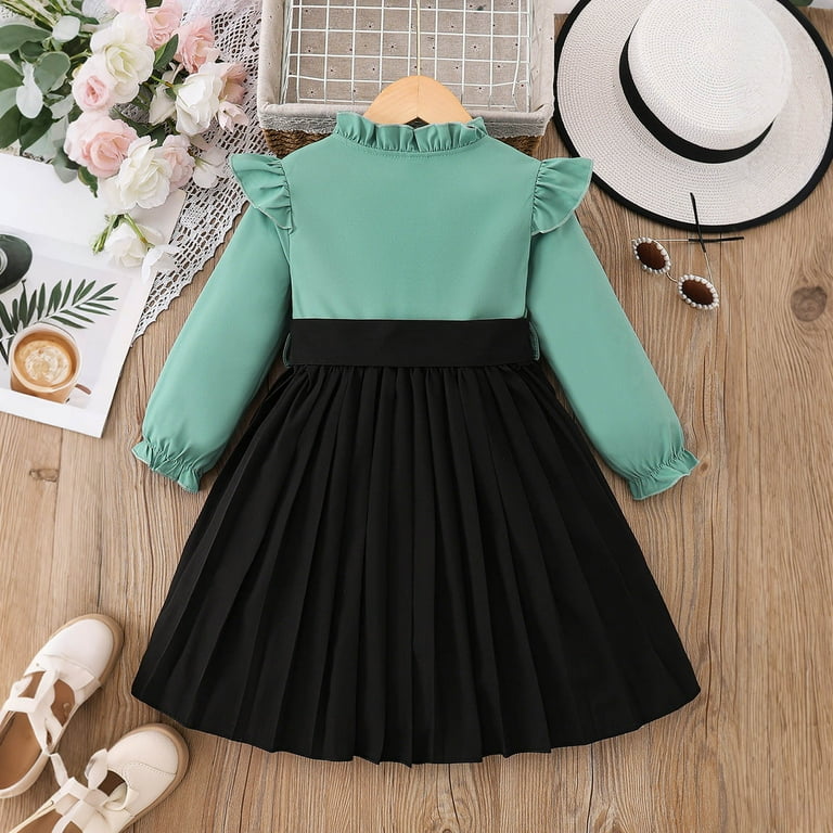green emerald velvet dress Forest Green and Black Color Block Dress main image 1