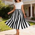 thumbnail image 5 of VBVC Women's High Waist Striped Maxi Skirt,Beach Party Dresses For Women,Ladies Pleated Flared A-Line Skirt with Pockets,Black,S-2XL, 5 of 6