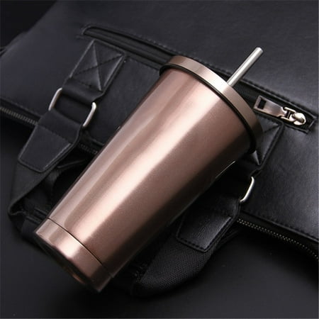Stainless Steel Heated Coffee Cup - Stainless Steel Leak Proof Vacuum with Lids And Straws Travel Coffee Mug Drink Cup 500ml Rose gold