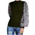 thumbnail image 2 of Big Holiday Savings Juebong Women's Sequins Lantern Sleeve Splicing Long Sleeve Sweatshirt Top Ladies High Neck Stitching Jumper Top, 2 of 5
