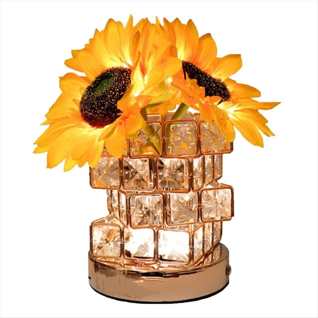 Lámpara de Mesa Inalámbrica Girasol, 3 Lámparas de Cristal de Colores, Lámpara de Noche Táctil, Atenuación Infinita con Carga USB, Luz .