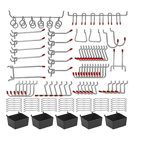 ckepdyeh 114 Pcs Peg Board Hooks Assortment with Metal Hooks Sets, Hole Plate Bins, Peg Locks for Organizing Storage System Tools Hole plate hook
