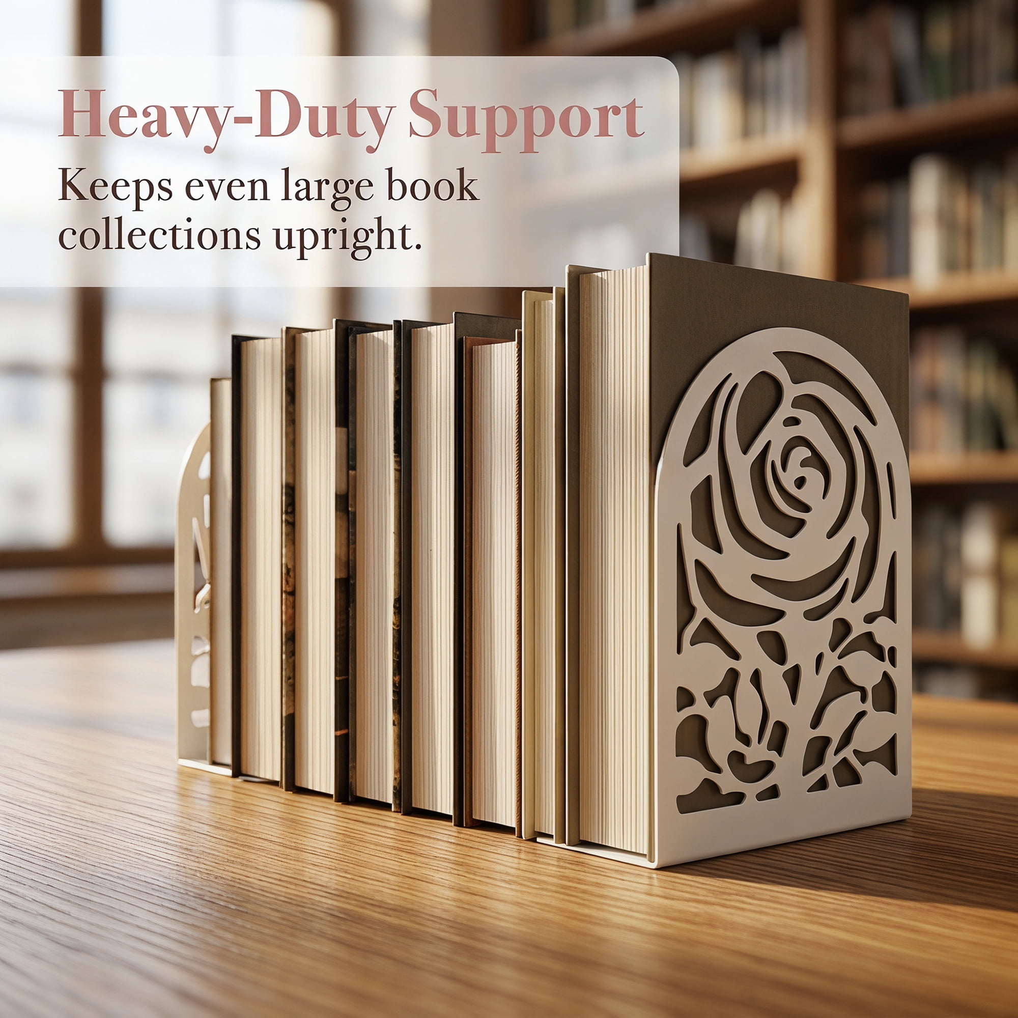 Unique Bargains Large Flower Design Floral Metal Bookends White Style B 4.7"x3.2"x7.3"