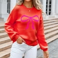 thumbnail image 4 of Tiweut Women Valentines Sweater Bow Print Oversized Crewneck Sweaters Valentine’S Day Outfit Valentine Apparel 2025 Fashion Top,Red,M, 4 of 6