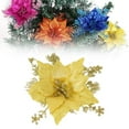 thumbnail image 2 of Silver Poinsettia Artificial Flowers with Glitter – Christmas Tree Ornaments & Wedding Party Decorations – Clip-On Silk Glitter Poinsettia for Xmas Tree, Yellow, Indoor/Outdoor Decor, 2 of 8