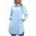thumbnail image 2 of Vestido Camisero Informal para Mujer, Cuello en V, Botones, Larga, Holgado, Minivestido Azul XL, 2 of 8