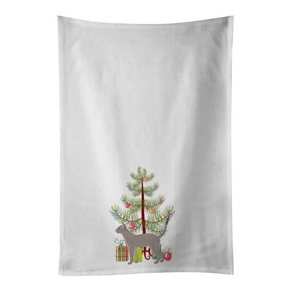 Carolines Treasures CK4547WTKT 28 x 19 in. Unisex Blue Abyssinian Cat Merry Christmas White Dish Towels Kitchen Towel - Set of 2