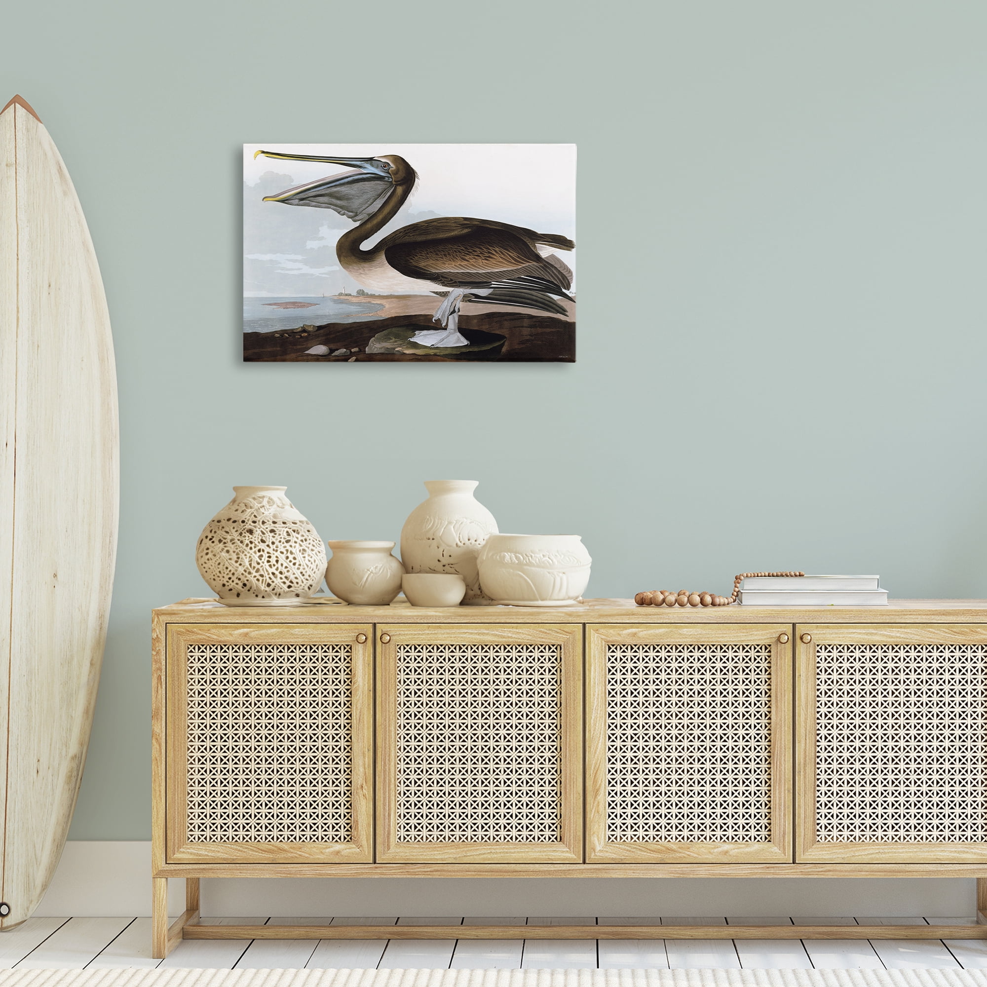 Stupell Industries Classic Pelican at Beach Animals & Insects Painting Gallery Wrapped Canvas Art Print Wall Art, 30 x 20