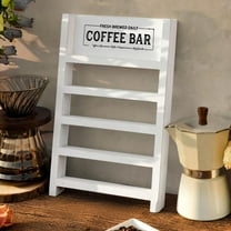Perfnique K Cup Holder, Farmhouse Coffee Pod Holder, Wooden Coffee Pod Ladder for Counter, Rustic Kcup Storage Organizer for Home Kitchen Coffee Bar Table Decor (White, Leafy Coffee Bar)