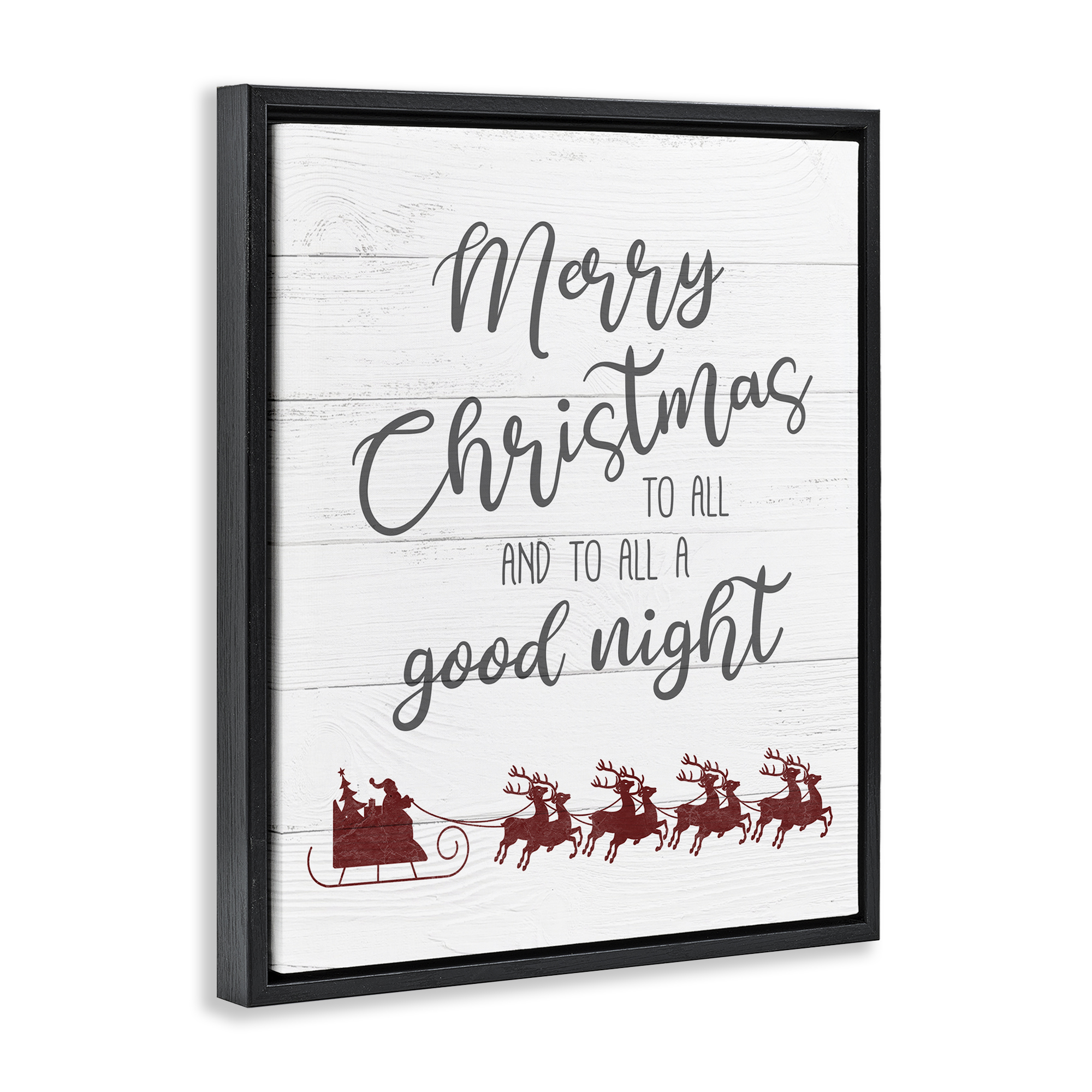 Stupell Industries To All A Good Night Christmas Holiday Painting Black Floater Framed Canvas Art Prints Wall Art, 25 x 31