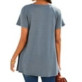 thumbnail image 4 of HUBERY Women Solid Color Lace Crochet Spliced V Neck Short Sleeve Top, 4 of 4