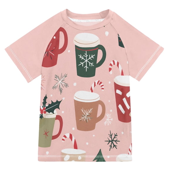 FORMRS Boys Rash Guard with Short Sleeves UPF 50  Swim Shirts Sizes 3-12T, Brown Christmas Cups